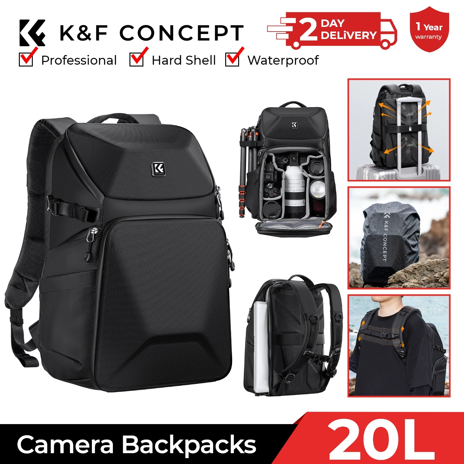 Photography Camera - Plecak fotograficzny K&F CONCEPT 20L, wodoodporny,